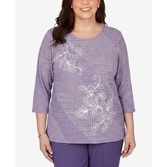 Plus Size Alfred Dunner Grand Bazaar Embroidered Diagonal Textured Knit Top