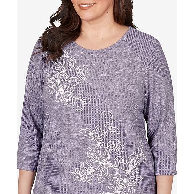 Plus Size Alfred Dunner Grand Bazaar Embroidered Diagonal Textured Knit Top