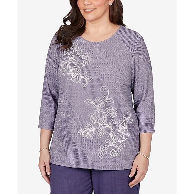 Plus Size Alfred Dunner Grand Bazaar Embroidered Diagonal Textured Knit Top