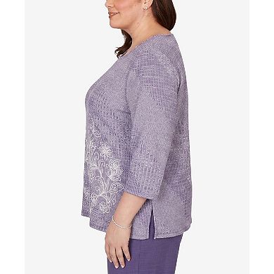 Plus Size Alfred Dunner Grand Bazaar Embroidered Diagonal Textured Knit Top