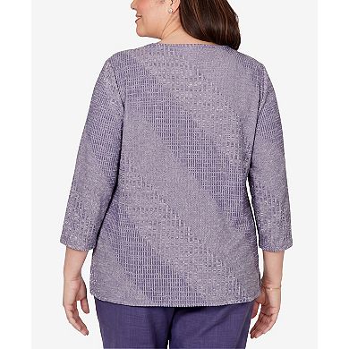 Plus Size Alfred Dunner Grand Bazaar Embroidered Diagonal Textured Knit Top