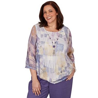 Plus Size Alfred Dunner Grand Bazaar Stained Glass Mesh Top with Necklace