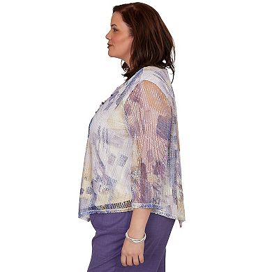 Plus Size Alfred Dunner Grand Bazaar Stained Glass Mesh Top with Necklace