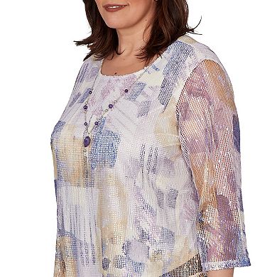 Plus Size Alfred Dunner Grand Bazaar Stained Glass Mesh Top with Necklace
