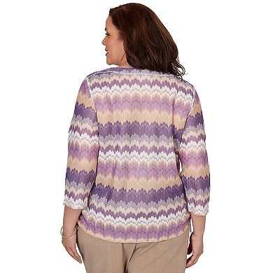 Plus Size Alfred Dunner Grand Bazaar Rippled Stripes Knit Top
