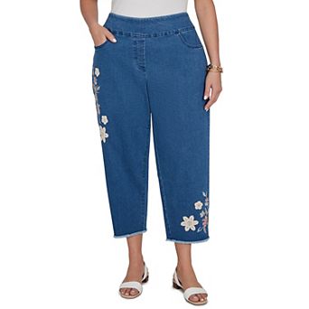 Plus Size Alfred Dunner Camden Market Floral Crochet Applique Ankle Jeans