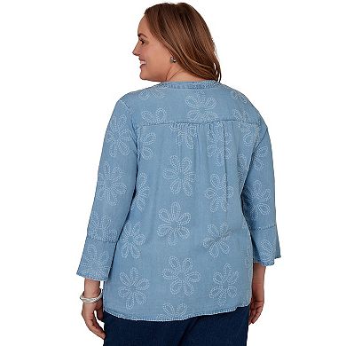 Plus Size Alfred Dunner Camden Market Tonal Embroidered Soft Henley Top