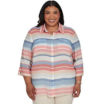 Plus Size Alfred Dunner Camden Market Colorful Stripes Button Front Top