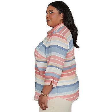Plus Size Alfred Dunner Camden Market Colorful Stripes Button Front Top
