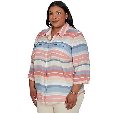 Plus Size Alfred Dunner Camden Market Colorful Stripes Button Front Top