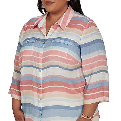 Plus Size Alfred Dunner Camden Market Colorful Stripes Button Front Top