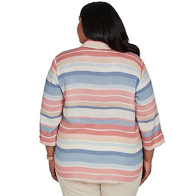 Plus Size Alfred Dunner Camden Market Colorful Stripes Button Front Top