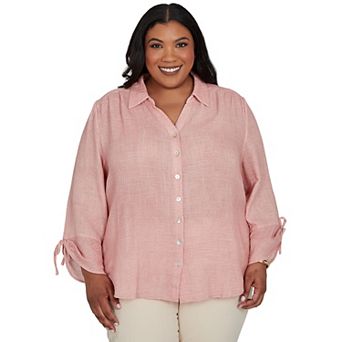 Plus Size Alfred Dunner Camden Market Crinkle Gauze Button Front Top