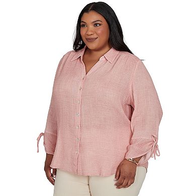 Plus Size Alfred Dunner Camden Market Crinkle Gauze Button Front Top