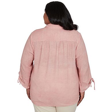 Plus Size Alfred Dunner Camden Market Crinkle Gauze Button Front Top