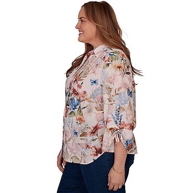 Plus Size Alfred Dunner Camden Market Botanical Butterfly Button Front Top
