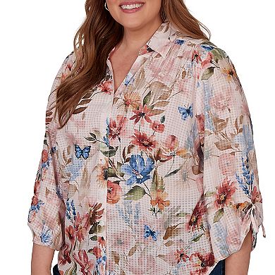 Plus Size Alfred Dunner Camden Market Botanical Butterfly Button Front Top