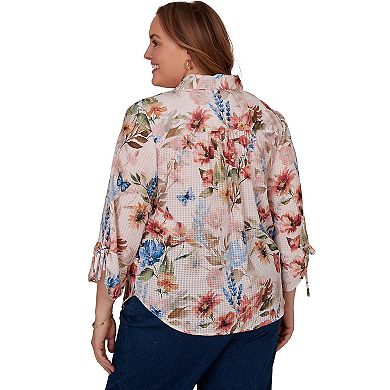 Plus Size Alfred Dunner Camden Market Botanical Butterfly Button Front Top