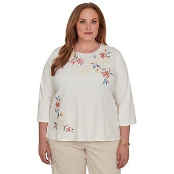 Plus Size Alfred Dunner Camden Market Crochet Embroidered Floral Knit Top