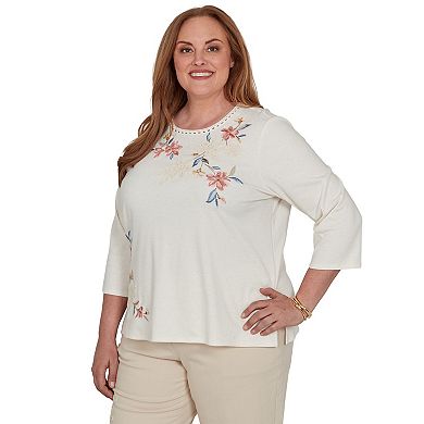 Plus Size Alfred Dunner Camden Market Crochet Embroidered Floral Knit Top