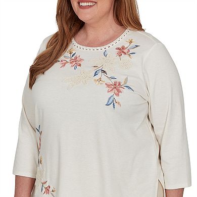 Plus Size Alfred Dunner Camden Market Crochet Embroidered Floral Knit Top