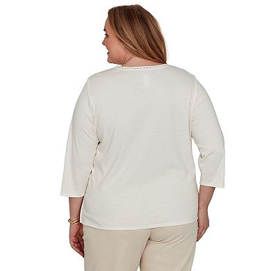 Plus Size Alfred Dunner Camden Market Crochet Embroidered Floral Knit Top