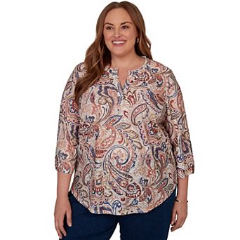 Plus Size Alfred Dunner Camden Market Paisley Split Neck Knit Top