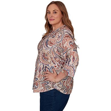 Plus Size Alfred Dunner Camden Market Paisley Split Neck Knit Top