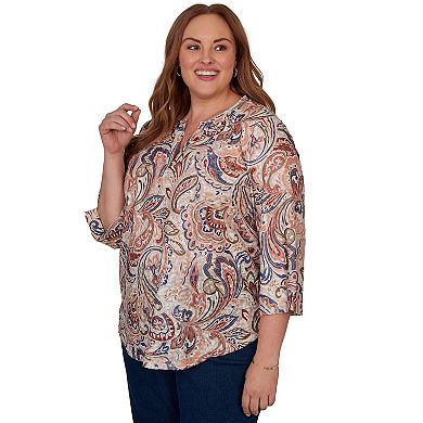 Plus Size Alfred Dunner Camden Market Paisley Split Neck Knit Top