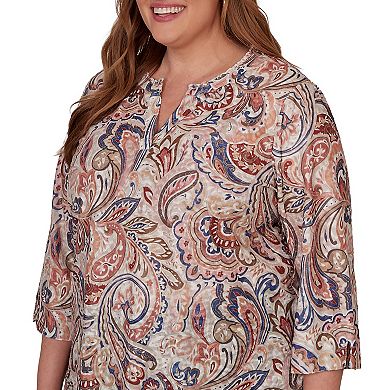 Plus Size Alfred Dunner Camden Market Paisley Split Neck Knit Top