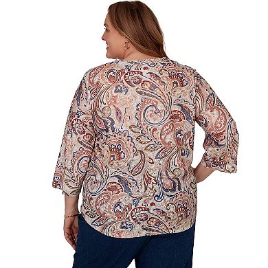 Plus Size Alfred Dunner Camden Market Paisley Split Neck Knit Top