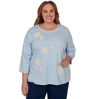 Plus Size Alfred Dunner Camden Market Floral Stitches Heathered Knit Top