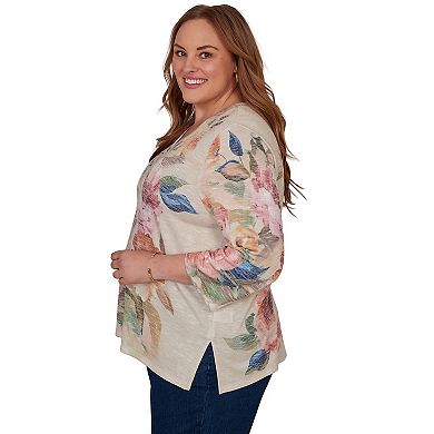 Plus Size Alfred Dunner Camden Market Bold Roses V-Neck Knit Top
