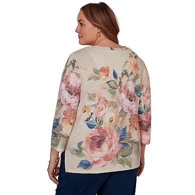 Plus Size Alfred Dunner Camden Market Bold Roses V-Neck Knit Top