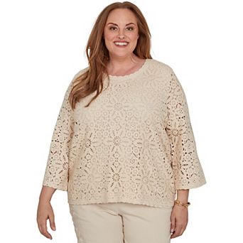 Plus Size Alfred Dunner Camden Market Floral Crochet Lined Knit Top