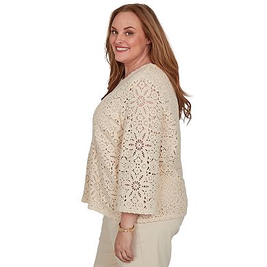 Plus Size Alfred Dunner Camden Market Floral Crochet Lined Knit Top