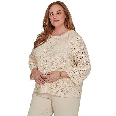 Plus Size Alfred Dunner Camden Market Floral Crochet Lined Knit Top
