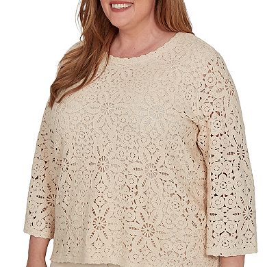 Plus Size Alfred Dunner Camden Market Floral Crochet Lined Knit Top