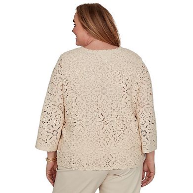 Plus Size Alfred Dunner Camden Market Floral Crochet Lined Knit Top