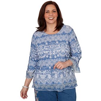 Plus Size Alfred Dunner Camden Market Lacey Striped Knit Top
