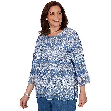 Plus Size Alfred Dunner Camden Market Lacey Striped Knit Top