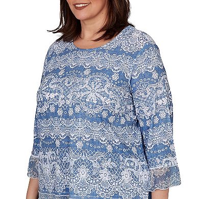 Plus Size Alfred Dunner Camden Market Lacey Striped Knit Top