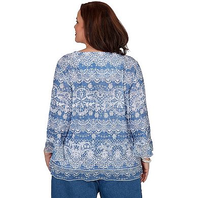 Plus Size Alfred Dunner Camden Market Lacey Striped Knit Top