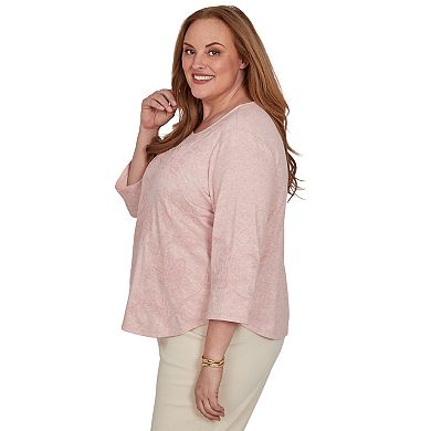 Plus Size Alfred Dunner Camden Market Tonal Floral Soutache Knit Top