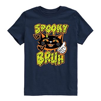 Boys 8-20 Spooky Bruh Black Cat Graphic Tee