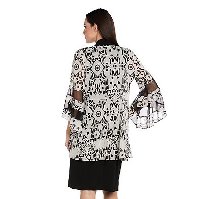 Petite R&M Richards 3-Piece Printed Chiffon Bell-Sleeve Jacket & Sheath Dress Set