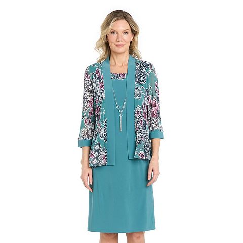 Женские платья R&M Petite R&M Richards 3 pc Printed Mesh Jacket & Sheath Dress Set