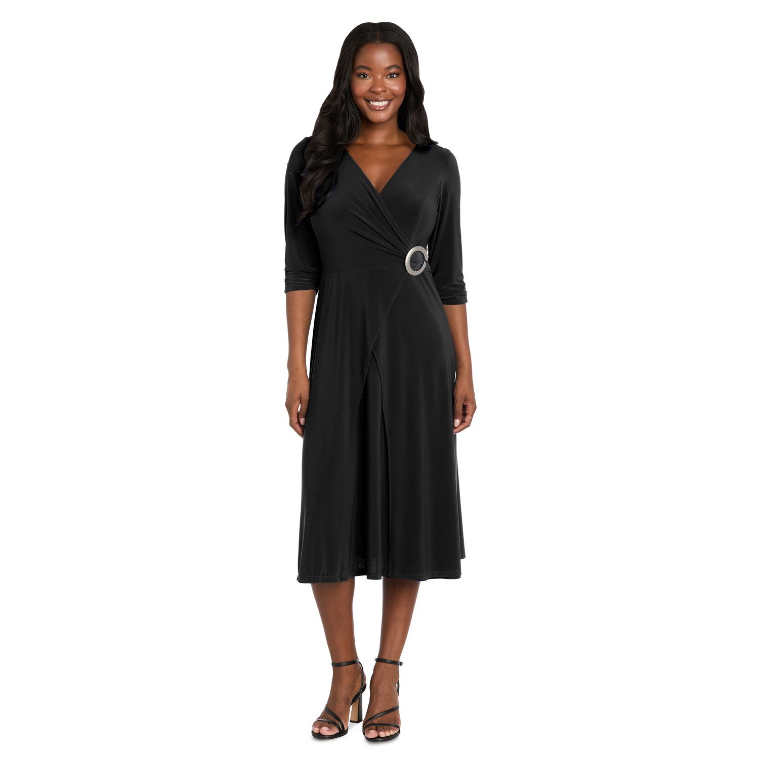 Женские платья R&M Richards Petite R&M Richards Mock-Wrap Midi Dress with O-Ring Detail