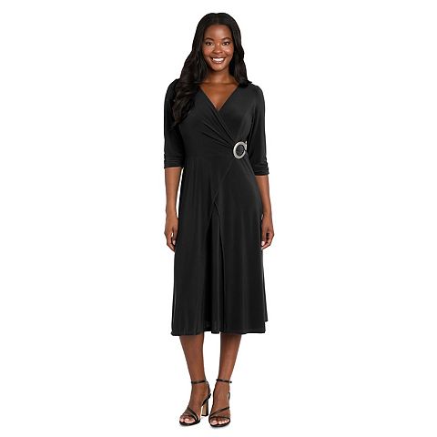 Женские платья R&M Petite R&M Richards Mock-Wrap Midi Dress with O-Ring Detail