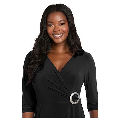 Petite R&M Richards Mock-Wrap Midi Dress with O-Ring Detail